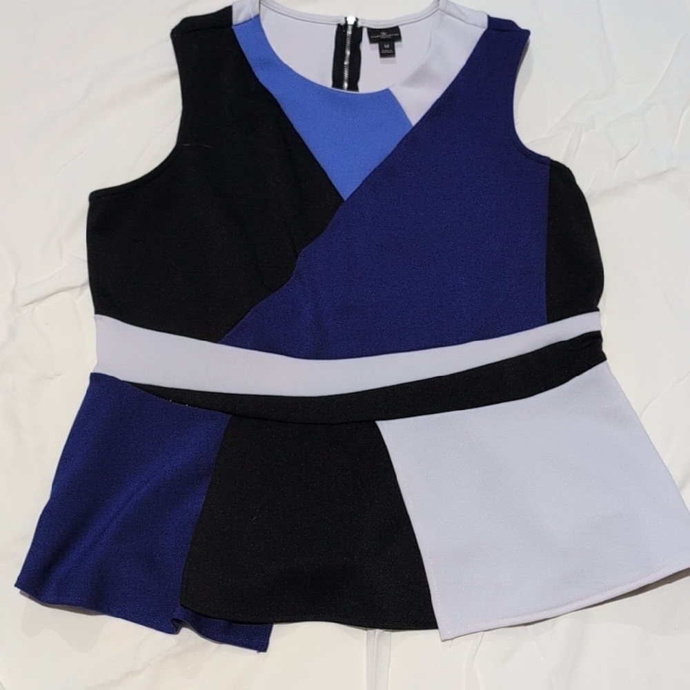 Worthington Asymmetrical Peplum Tank Top Blue and White